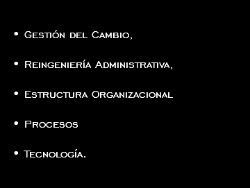  Gestión del Cambio, Reingeniería Administrativa, Estructura Organizacional Procesos Tecnología.